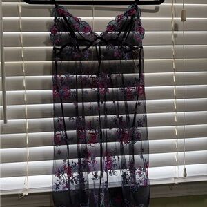 Victoria's Secret Black and Purple Floral Lace Chemise